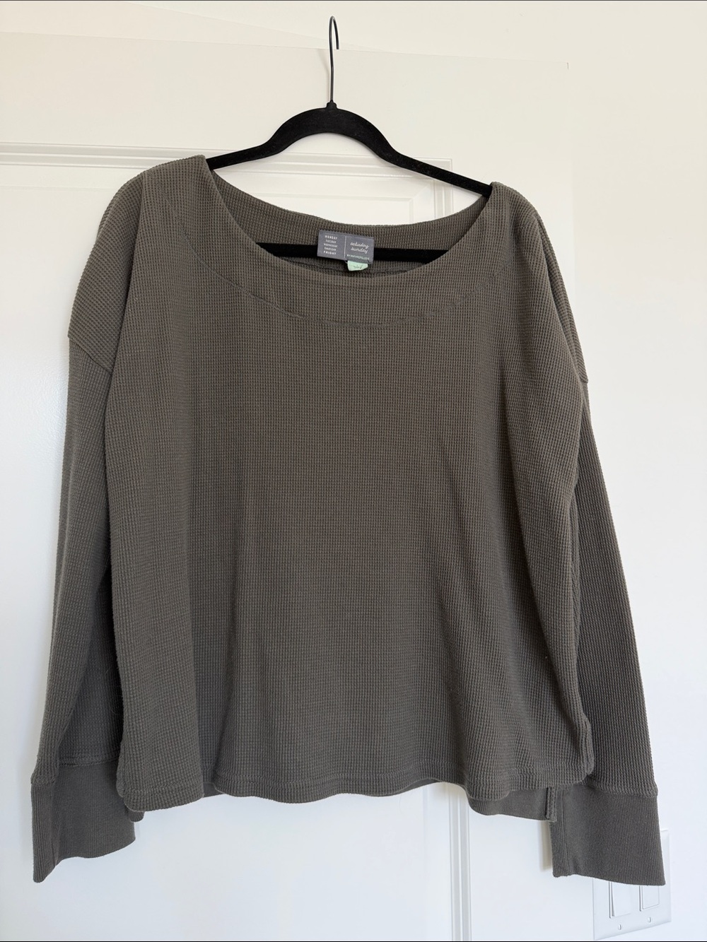 Anthropologie Olive Waffle-Knit Scoop Neck Sweatshirt